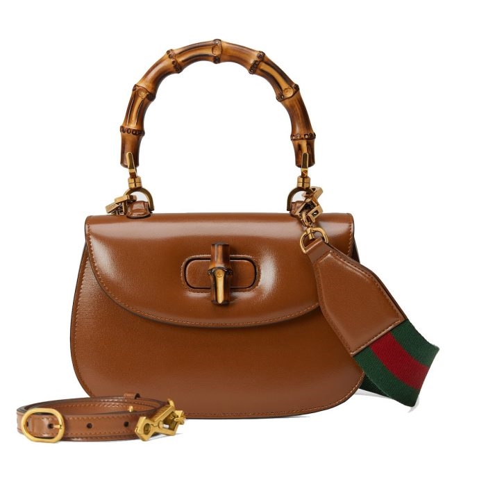 Gucci Bamboo 1947 Mini Bag in brown leather with bamboo handle - front