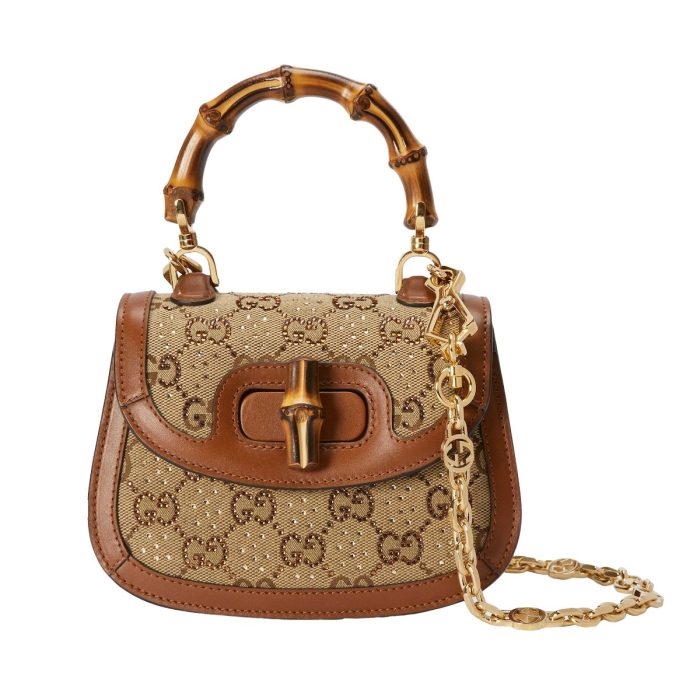 Gucci Bamboo 1947 Crystals Mini bag in light beige – front view
