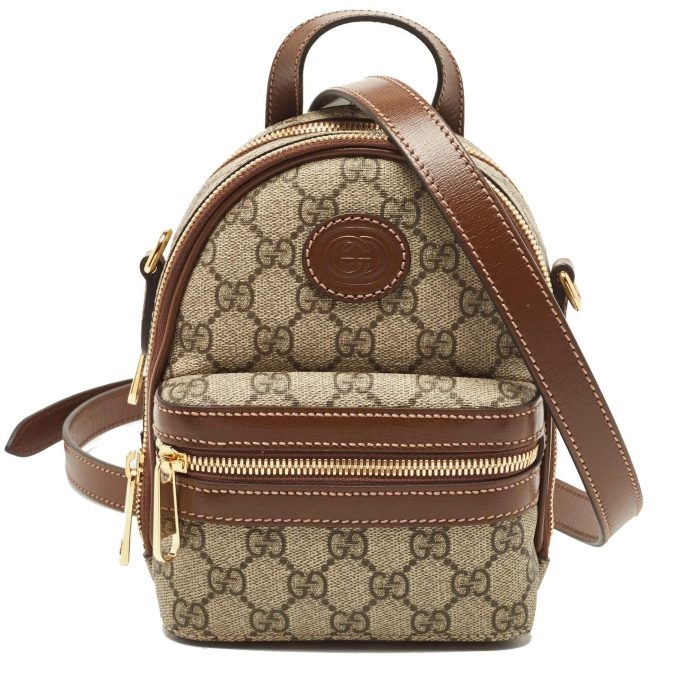 Gucci GG Supreme Interlocking G Shoulder Bag front view in beige/ebony